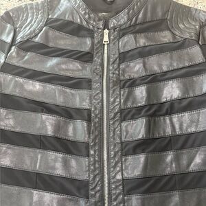 Black Striped Panel Vegan Leather Jacket